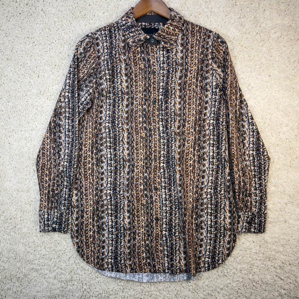 Lysse Schiffer Button Down Women S Brown Abstract Animal Print Stretch Tunic Top